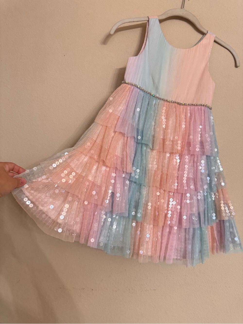 Couture Princess Little Girl Ki Pastel Rainbow Sequin Layered Tulle Dress Size 6 - Picture 10 of 16